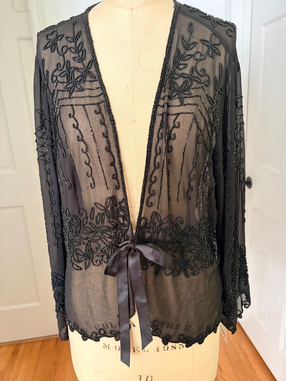 Black Beaded Top 1X Sheer Center Front Bow Closure JMD designs New York NWT